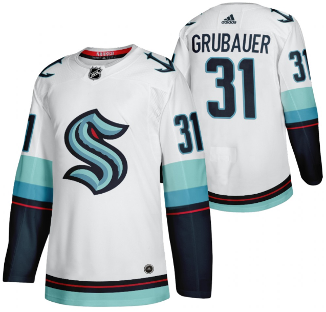 Men's Seattle Kraken #31 Philipp Grubauer White Stitched Jersey Men's Seattle Kraken #31 Philipp Grubauer White Stitched Jersey